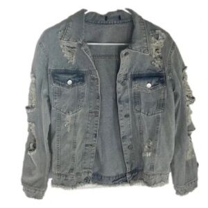Trendy Distressed Denim Jacket in Gray